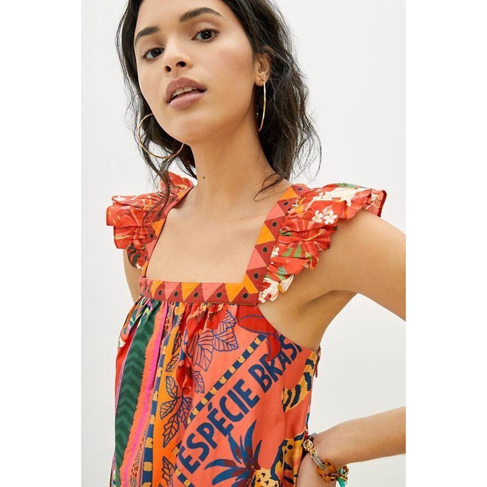 Anthropologie FARM RIO Mosaic Midi Dress Cotton Pockets Colorful Tropical Medium - Picture 6 of 15